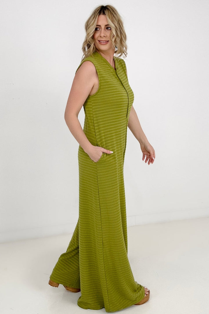 Jade By Jane Button Up Textured Wide Leg Jumpsuit