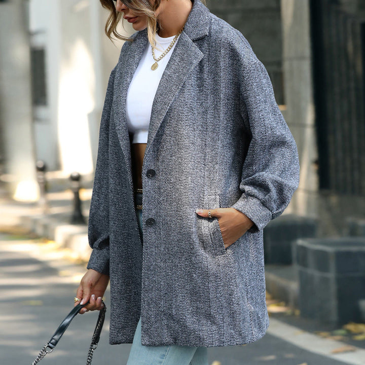 Gray Lapel Neck Balloon Sleeve Button Down Long Blazer