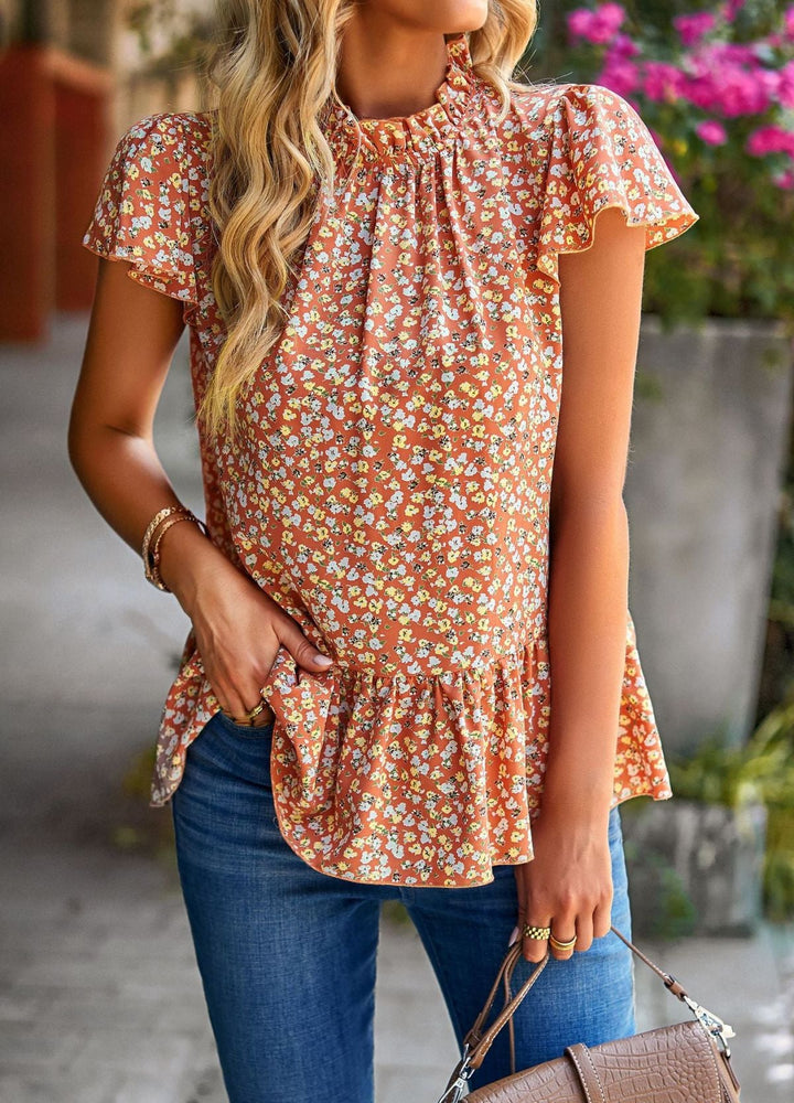 Ditsy Floral Ruffle Sleeve Gathering Blouse