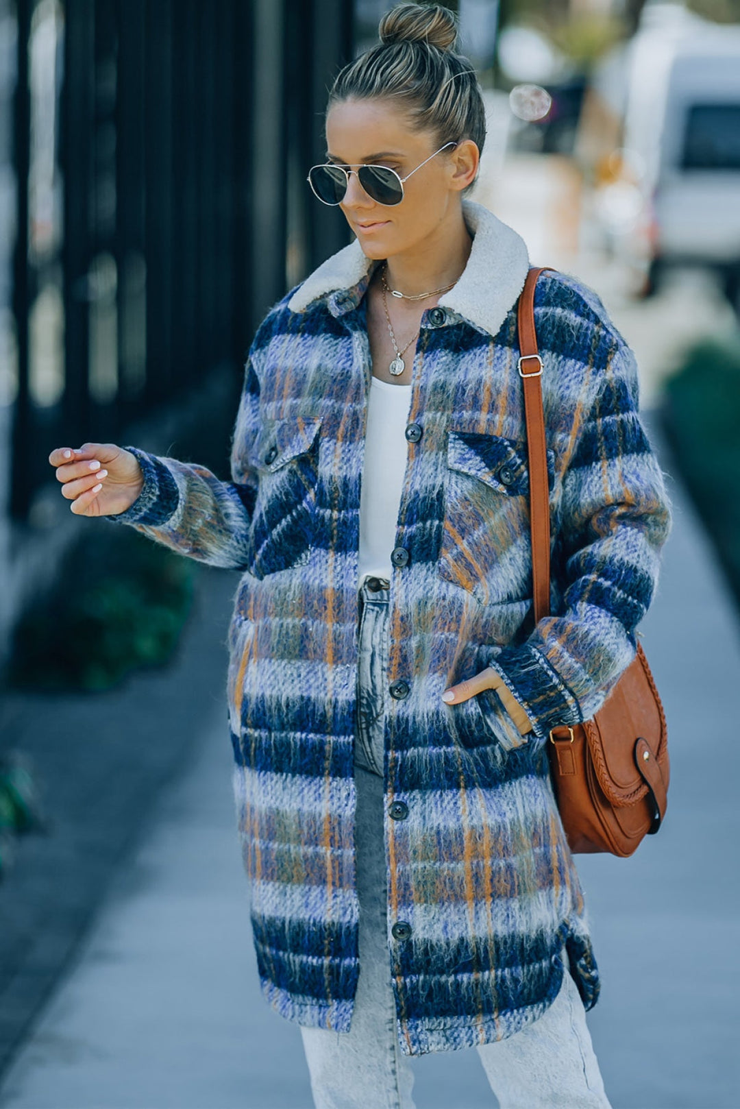 Plaid Brushed Long Coat
