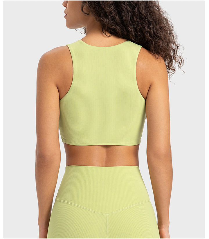 Ribbed Round Neck Wireless Sports Bras