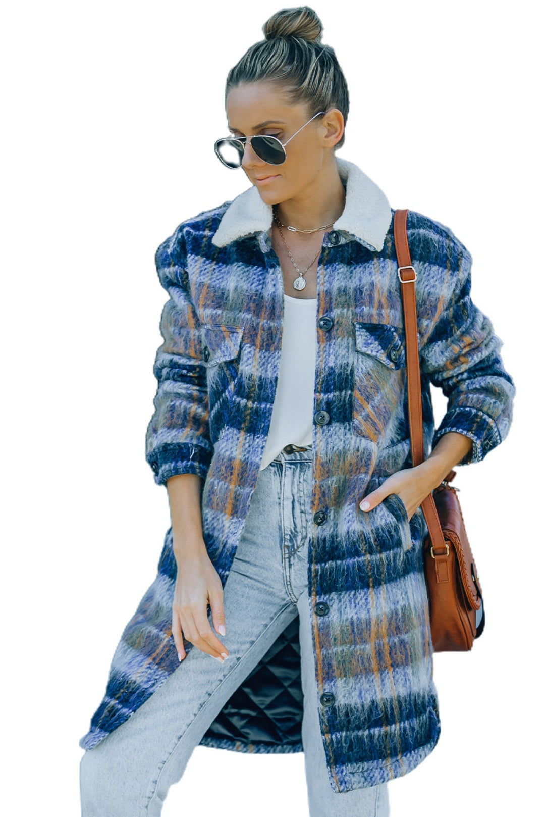 Plaid Brushed Long Coat