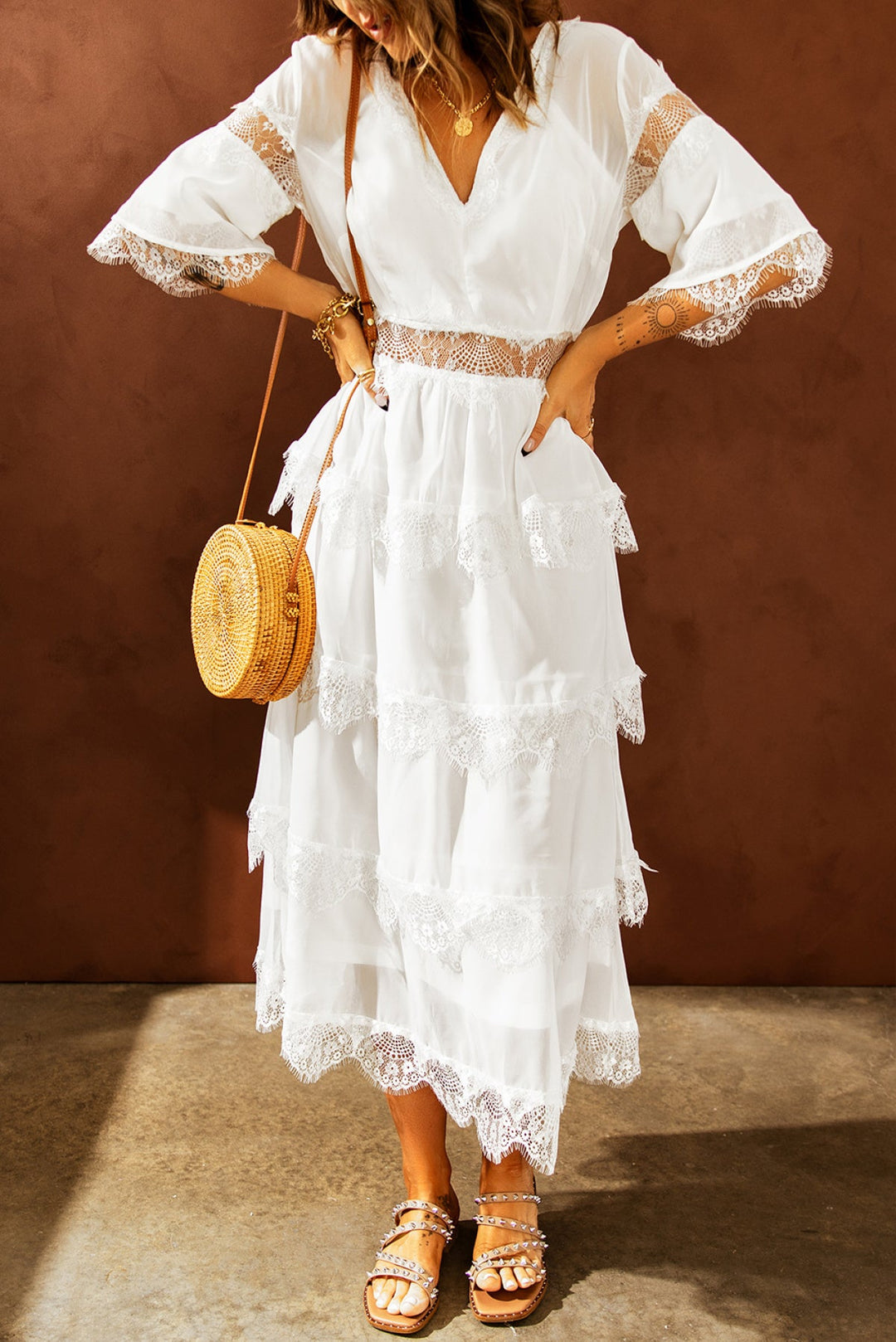 Swiss Dot Layered Dress - Long Dress
