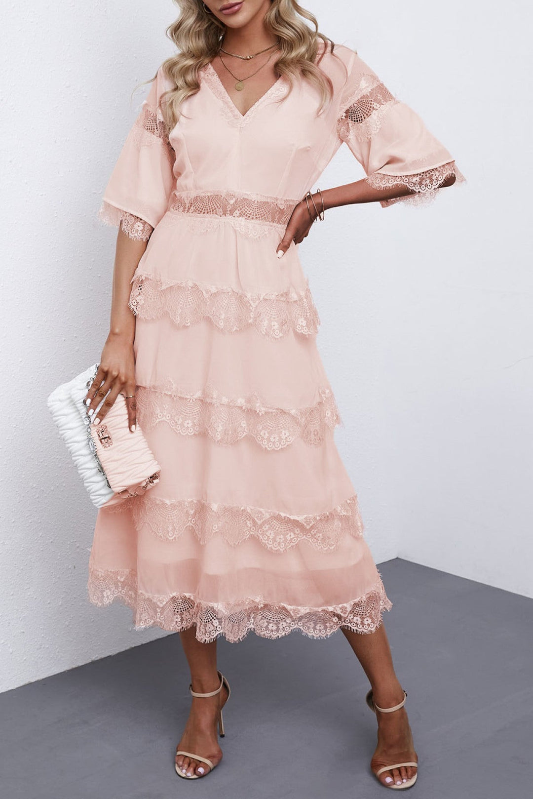 Swiss Dot Layered Dress - Long Dress