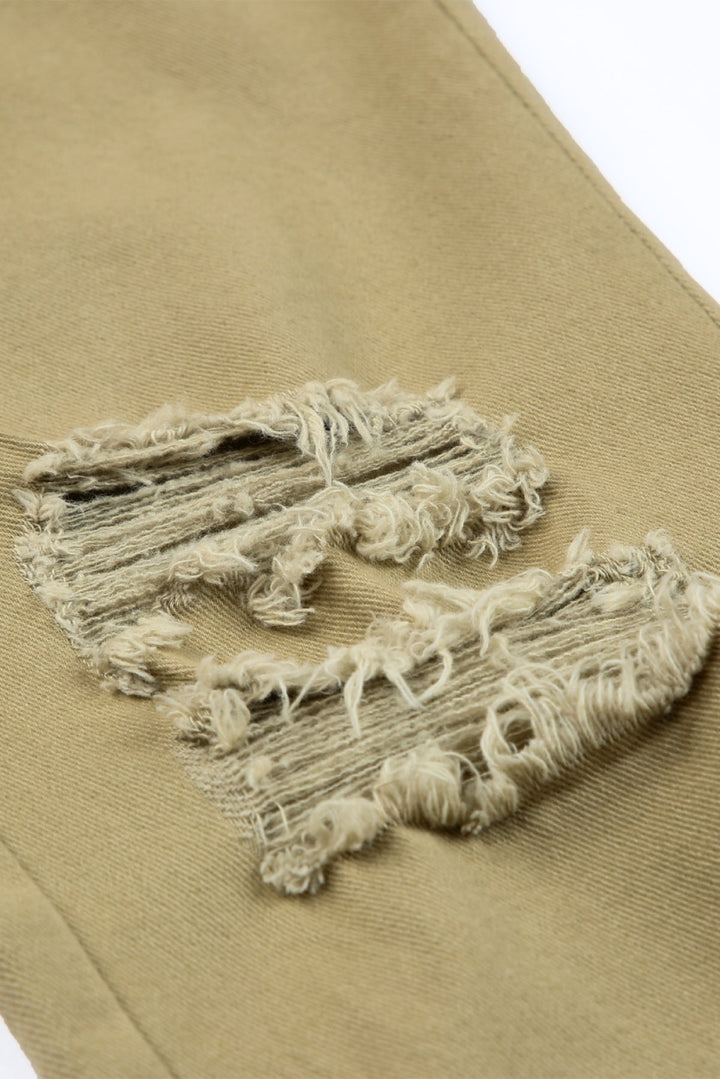 Distressed Raw Hem Straight Leg Jeans