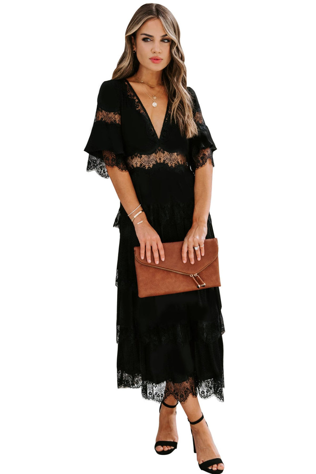 Swiss Dot Layered Dress - Long Dress