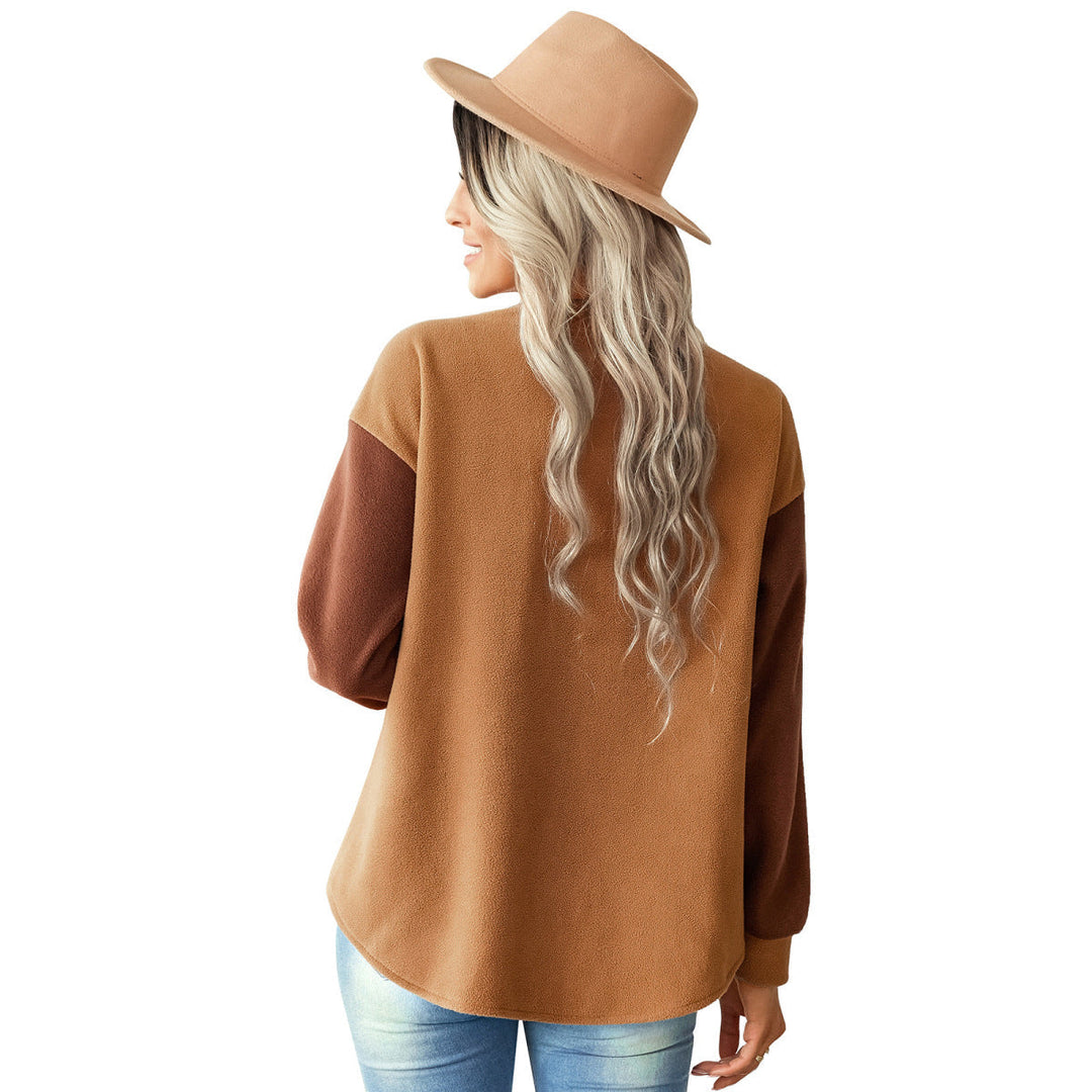 Shirt Collared Long Sleeve Single-Breasted Colorblock Jackets With Pockets