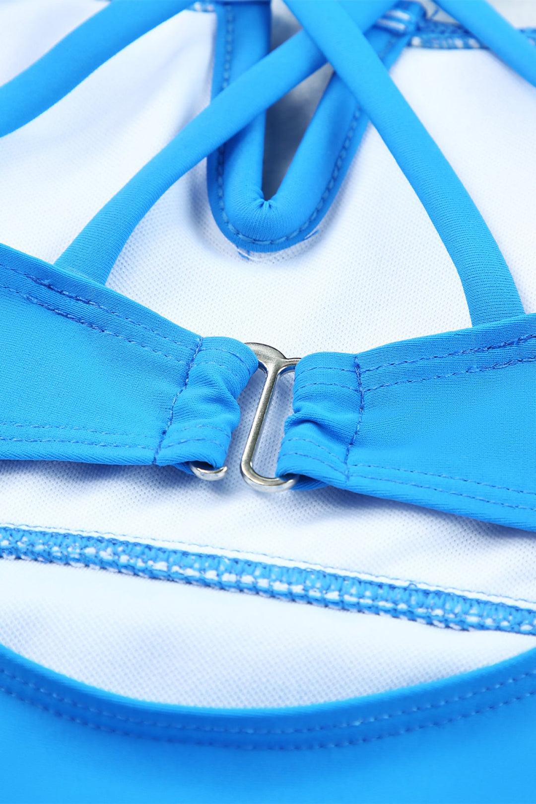 High Waist Notch Neckline Strappy Tankini Contrast Swimsuit