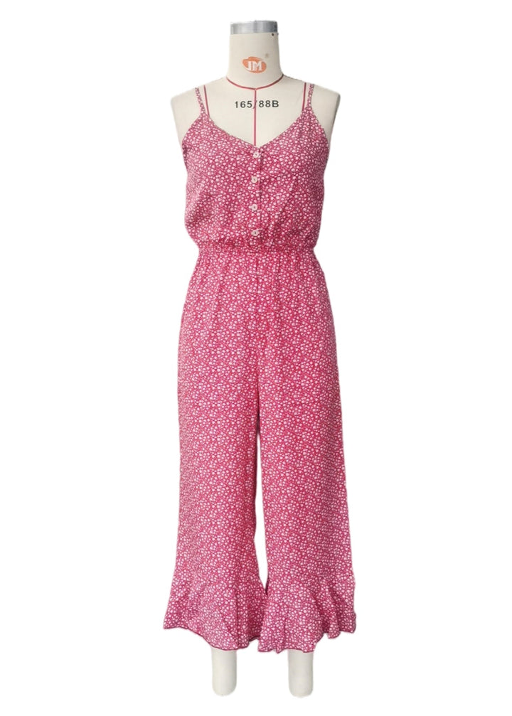 Print Buttoned Cami Jumpsuit