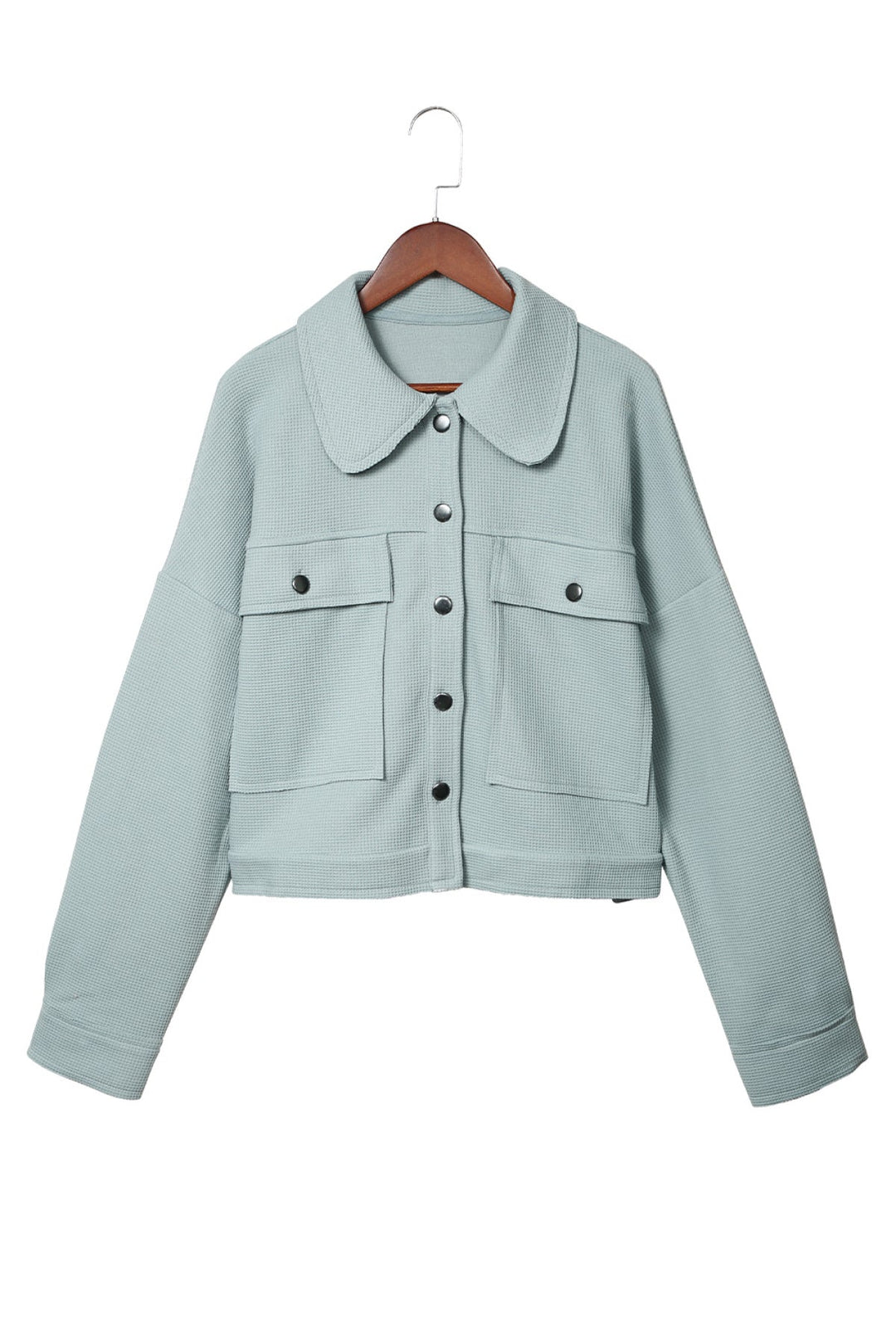 Waffle Knit Buttons Cropped Jacket With Pockets