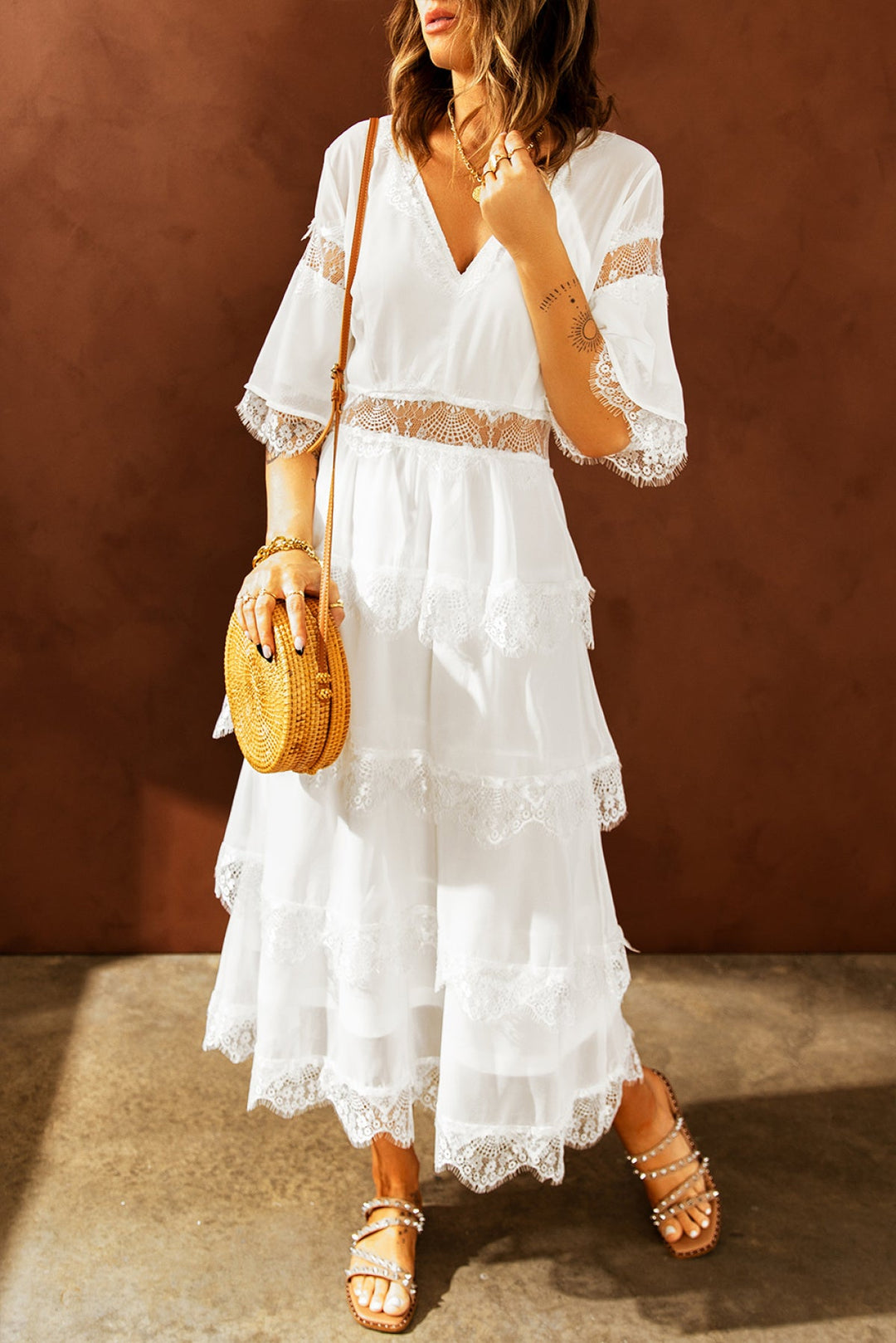Swiss Dot Layered Dress - Long Dress