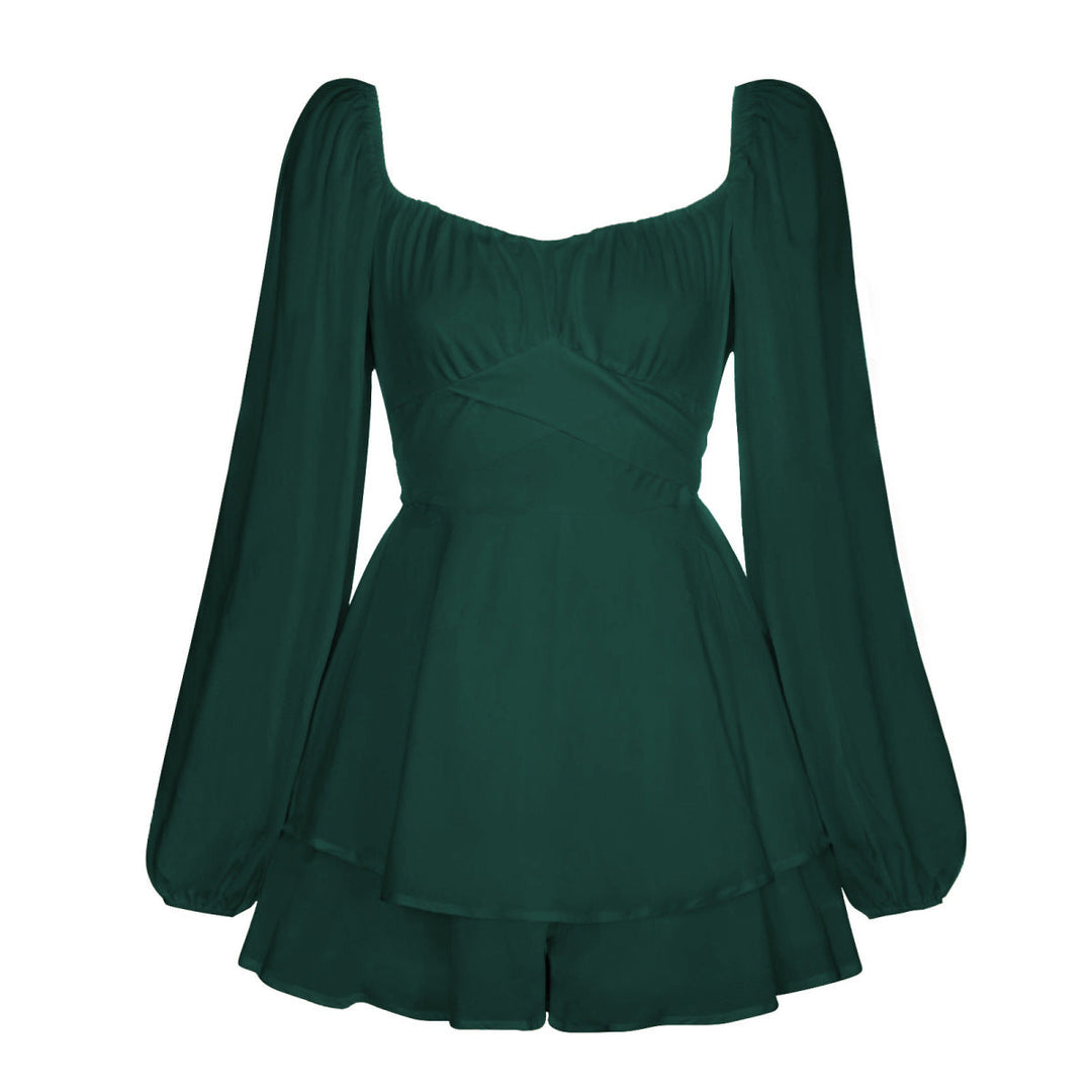 Balloon Sleeve Back Tie Tiered Romper