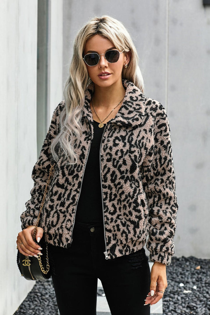Leopard Print Sherpa Jacket Coat