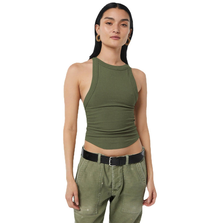 Ribbed Round Neck Sleeveless Backless Tank Top