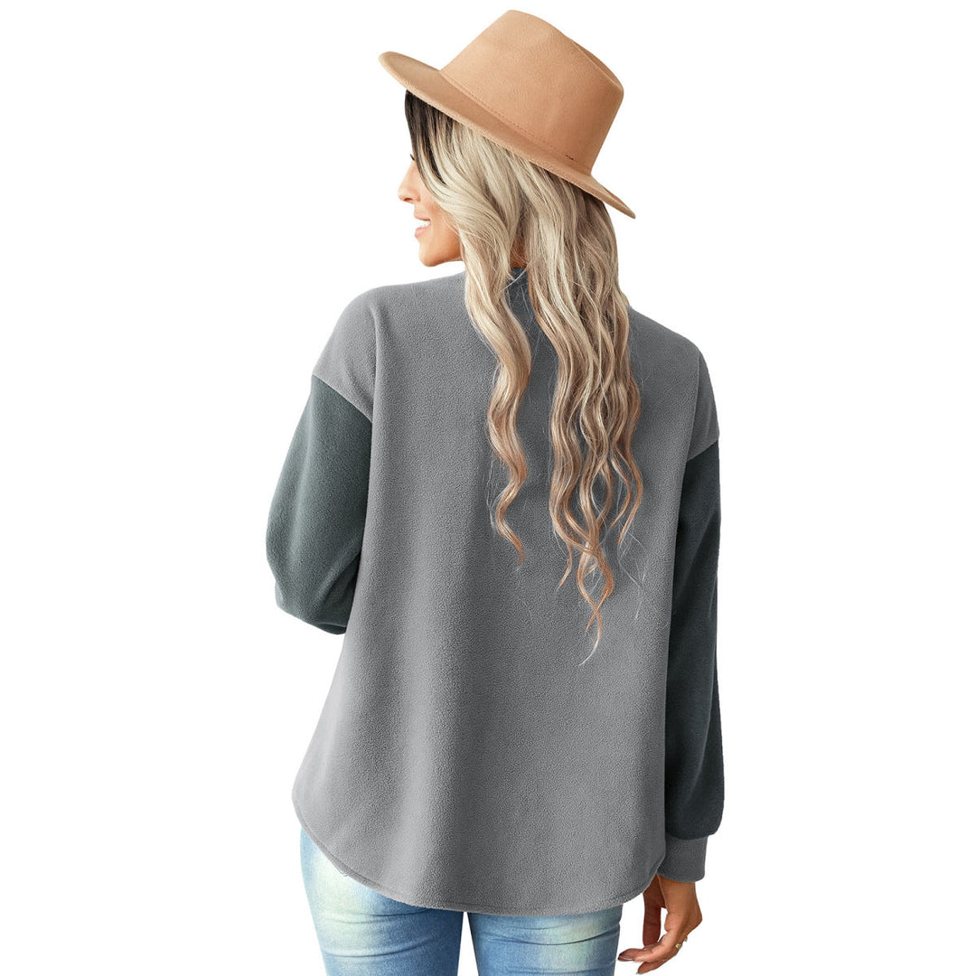 Shirt Collared Long Sleeve Single-Breasted Colorblock Jackets With Pockets