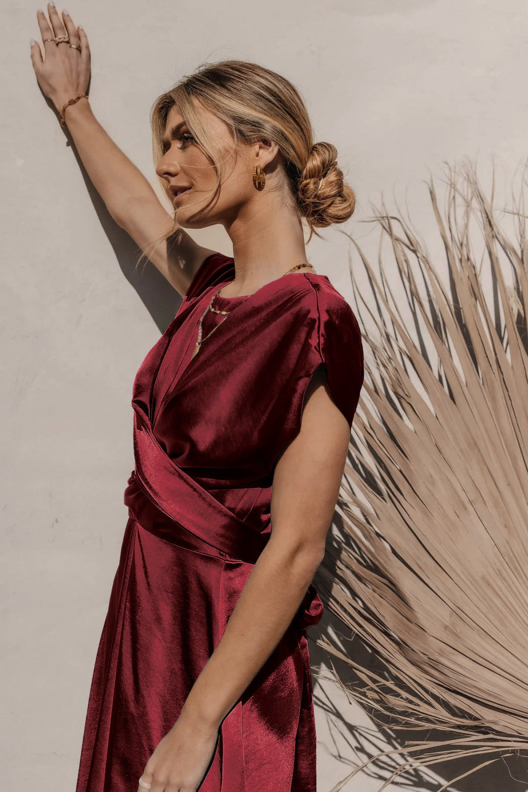 Solid Round Neck Tie Back Midi Dress
