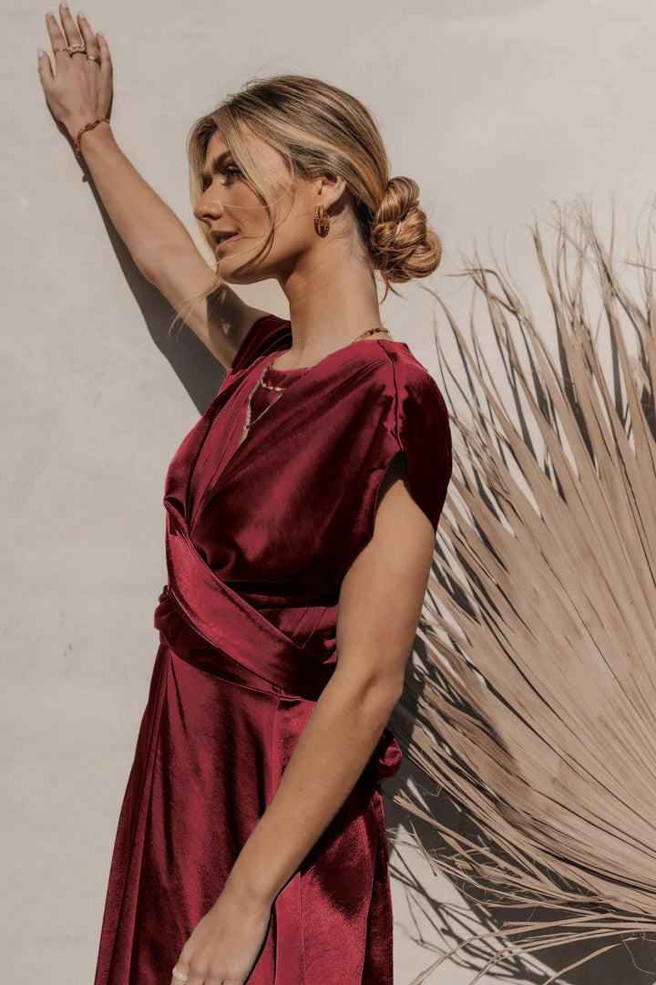Solid Round Neck Tie Back Midi Dress