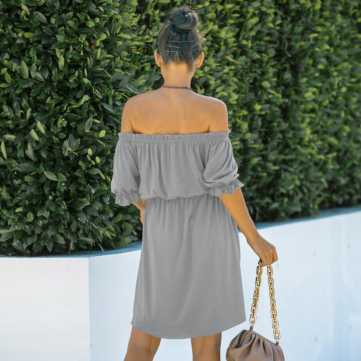 Solid Off-the-Shoulder Elastic Waist Mini Dress