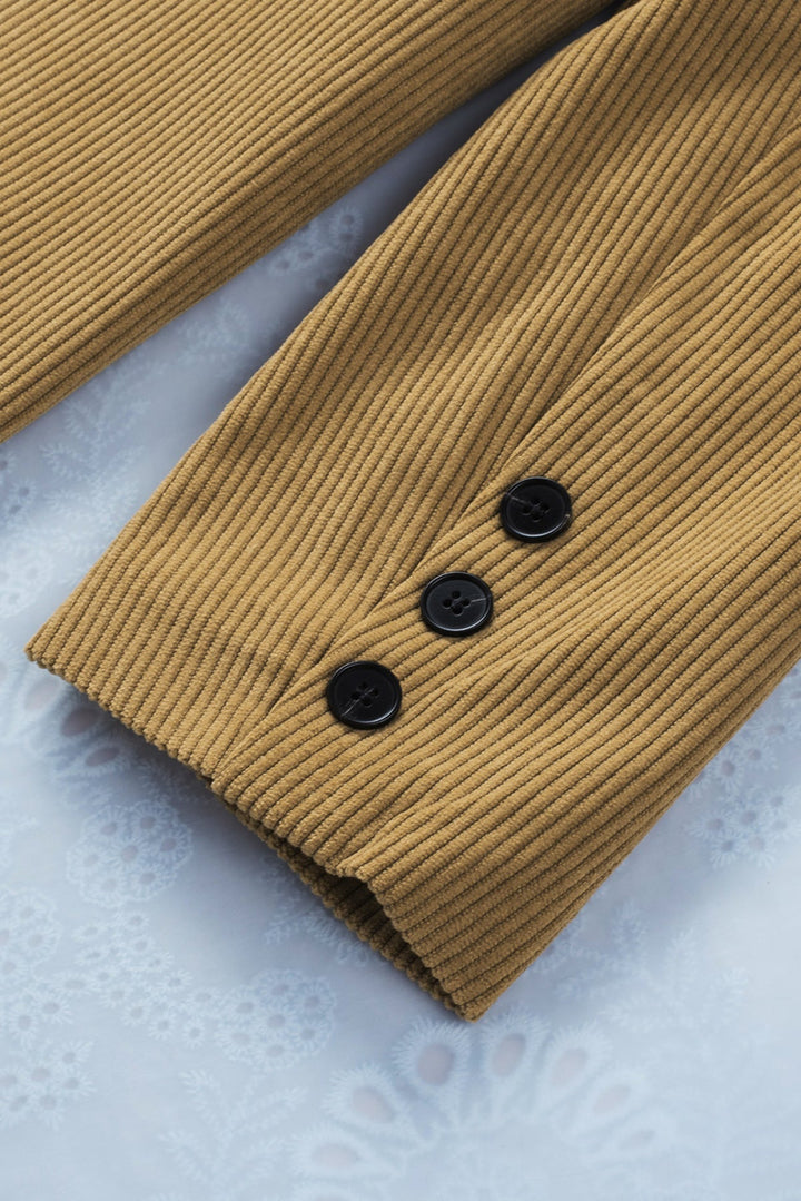 Brown Corduroy Lapel Casual Blazer