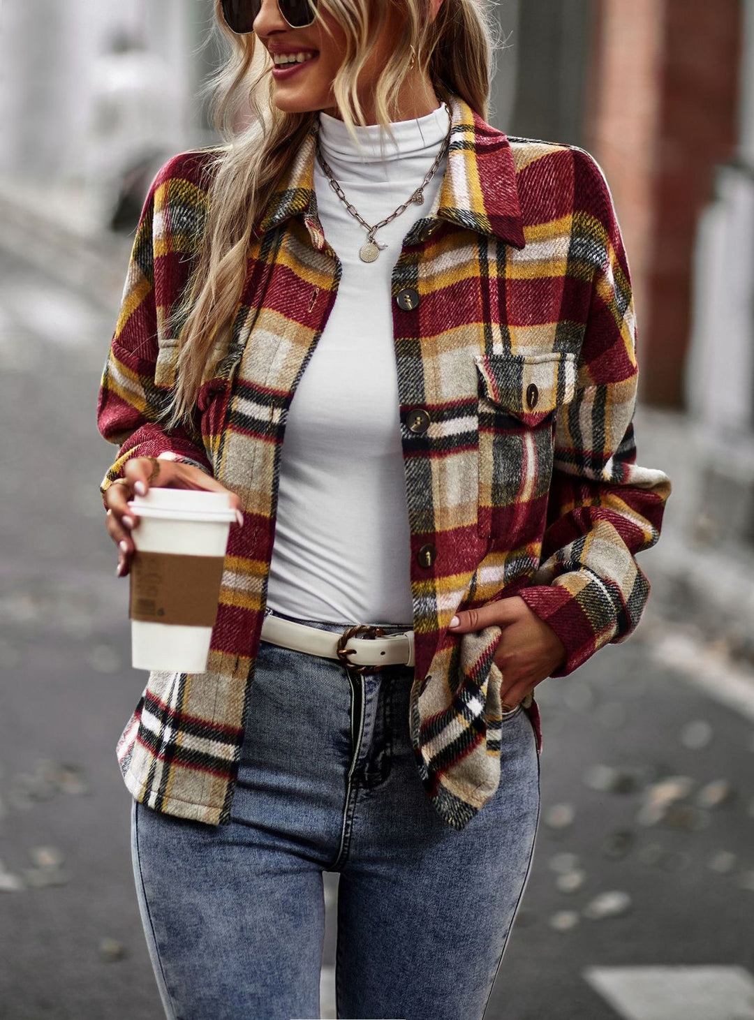 Long Sleeve Plaid Jacket