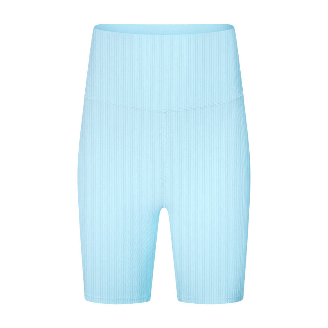 Solid Ribbed High Waist Bike Shorts With Invisible Pocket