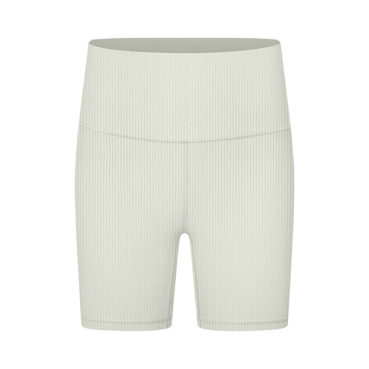 Solid Ribbed High Waist Bike Shorts With Side Pockets
