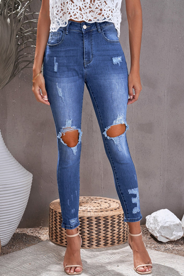 Blue Ripped High Waist Skinny Jeans