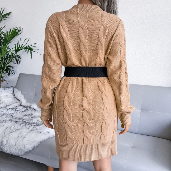 Round Neck Pullover Cable Knitted Mini Dress