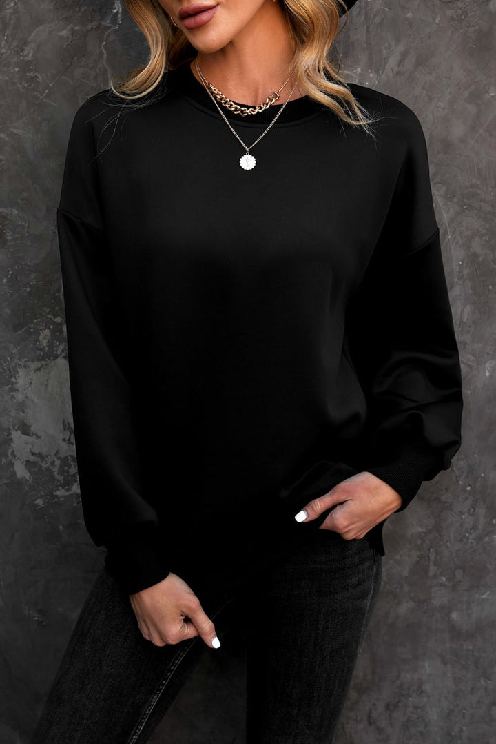 Solid Drop-Shoulder Pullover Sweatshirt