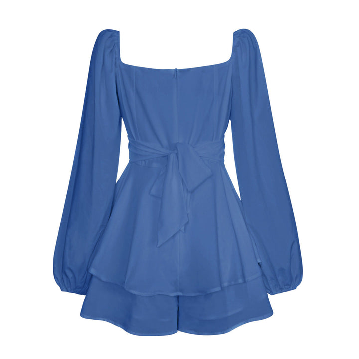 Balloon Sleeve Back Tie Tiered Romper