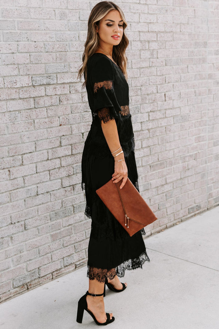 Swiss Dot Layered Dress - Long Dress