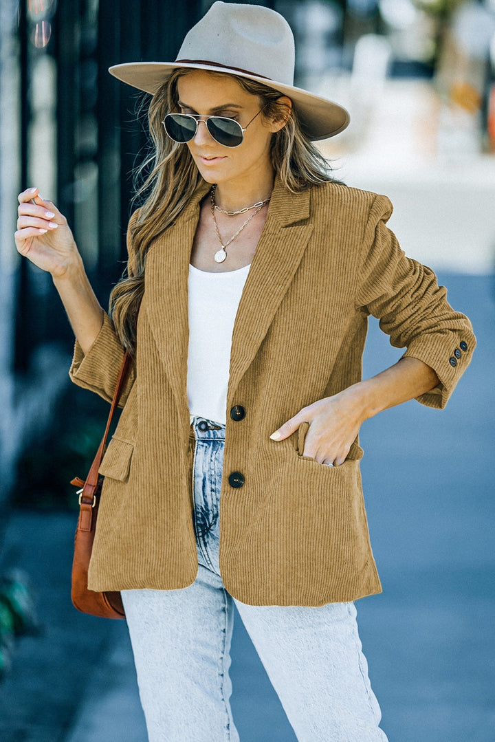 Brown Corduroy Lapel Casual Blazer