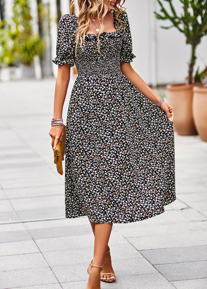 Ditsy Floral Square Neck Smocked Dress