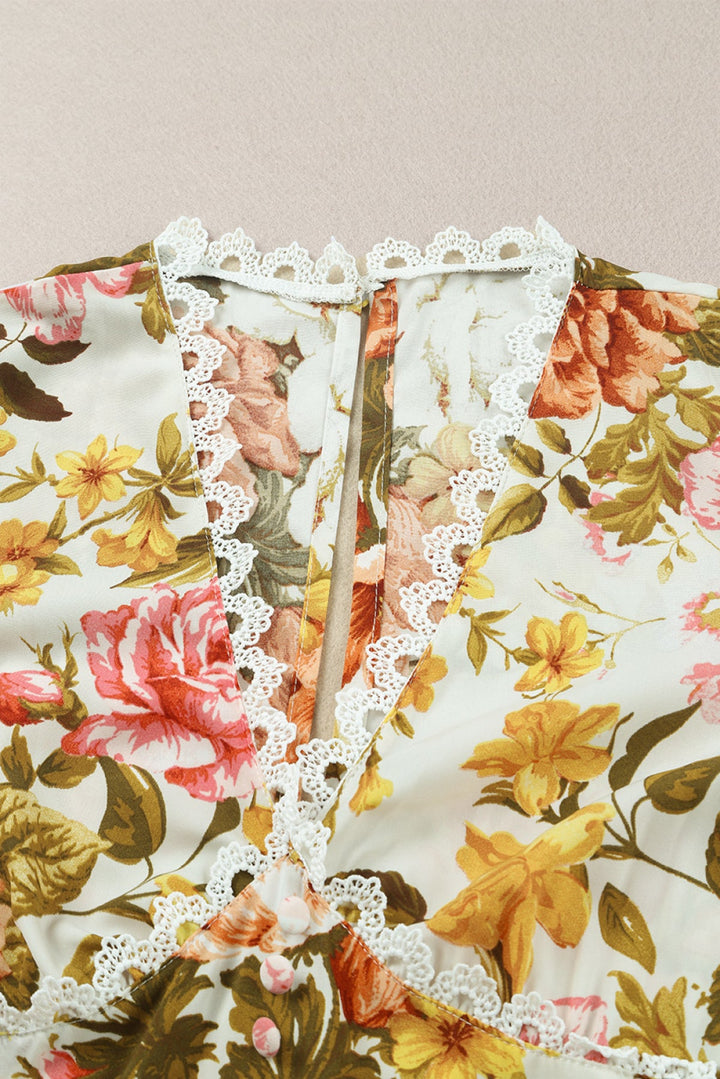 Floral Lace Trim Romper
