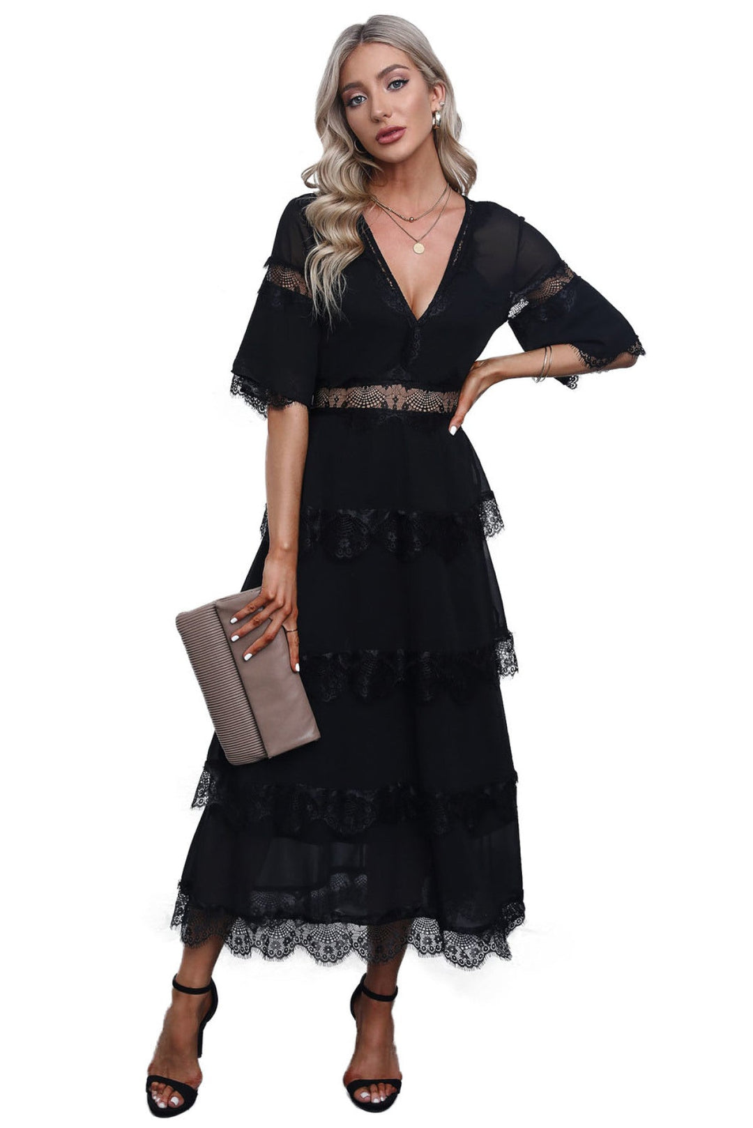 Swiss Dot Layered Dress - Long Dress
