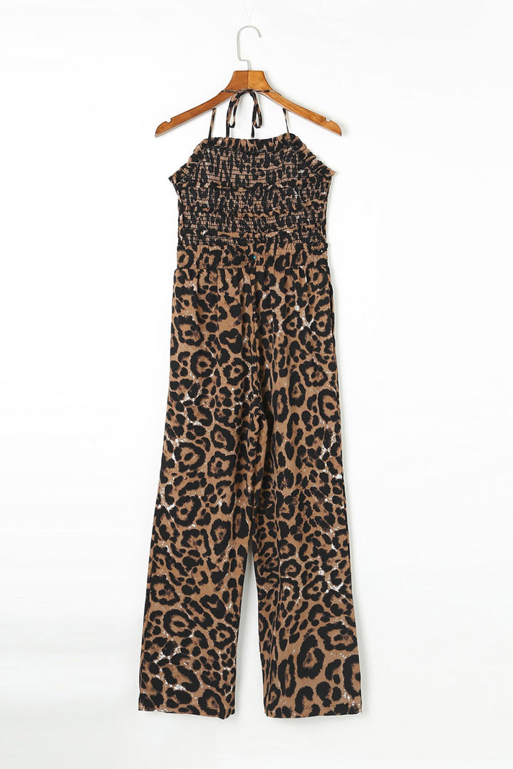 Leopard Halter Neck Wide Leg Jumpsuit