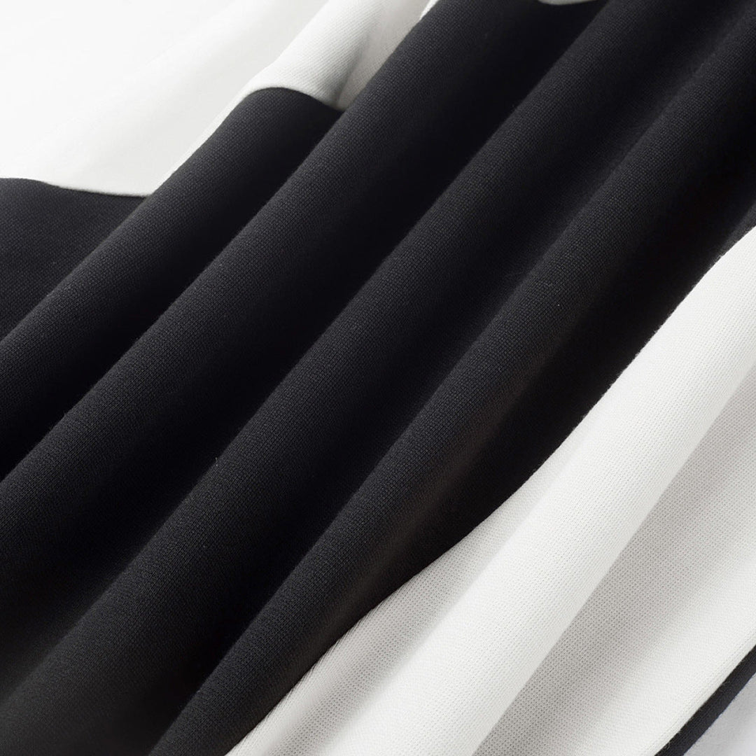 Notched Neck Three-Quarter Sleeve Tie Waist Colorblock Slit Midi Dress
