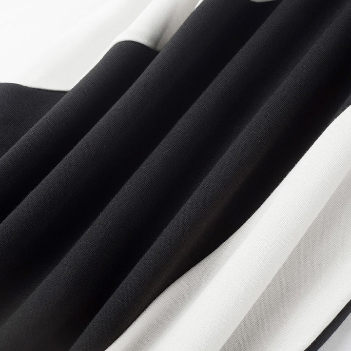 Notched Neck Three-Quarter Sleeve Tie Waist Colorblock Slit Midi Dress