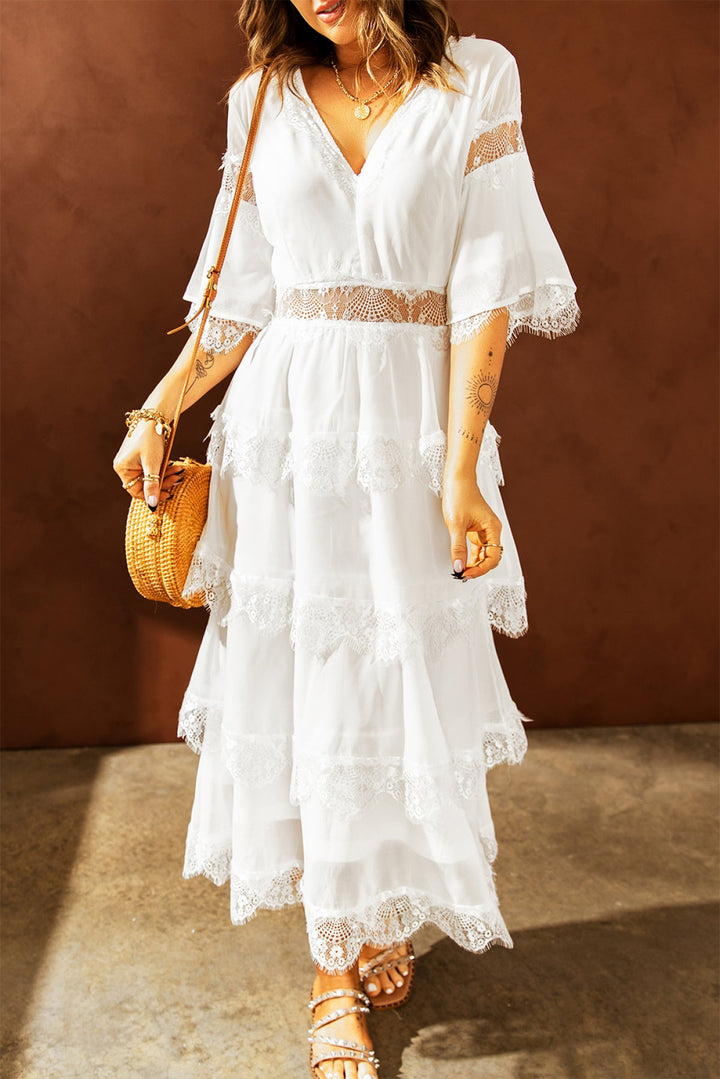 Swiss Dot Layered Dress - Long Dress