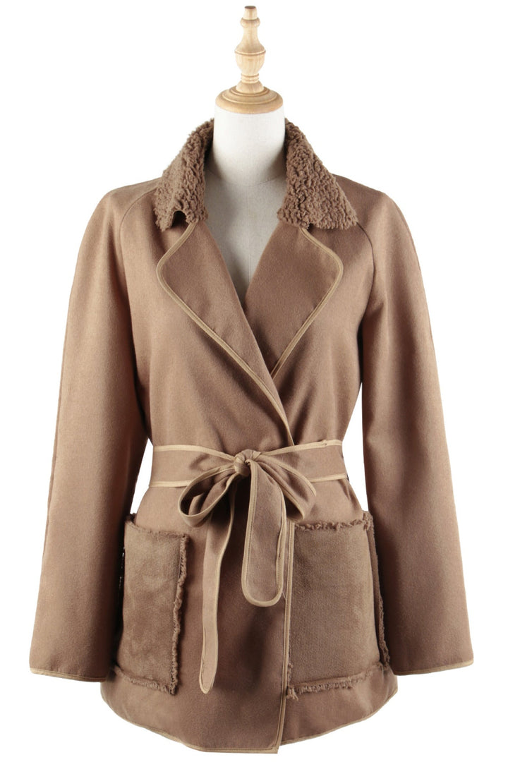 Lapel Neck Long Sleeve Button Down Side Pocket Coat