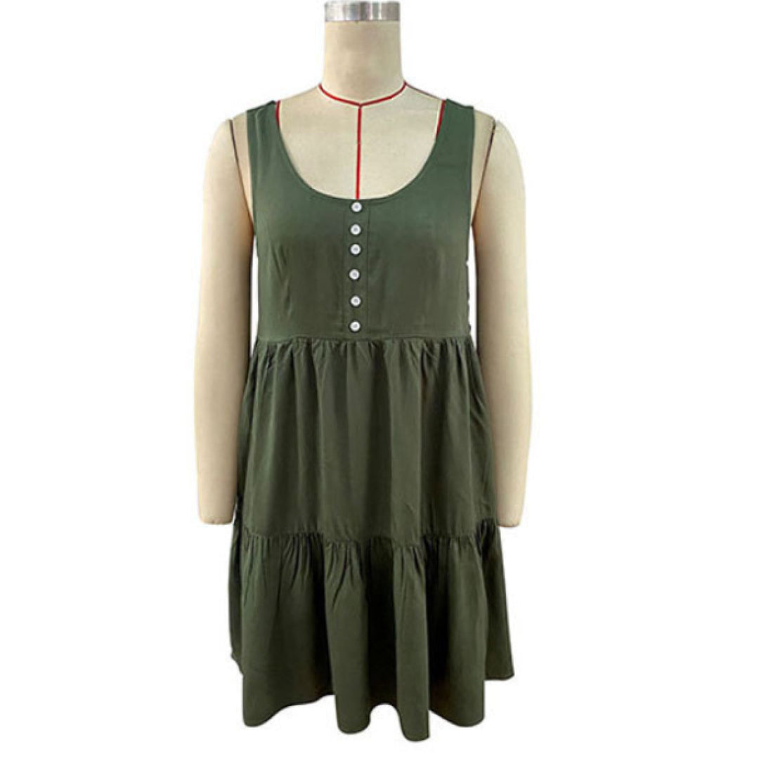 Solid Buttoned A-line Mini Dress