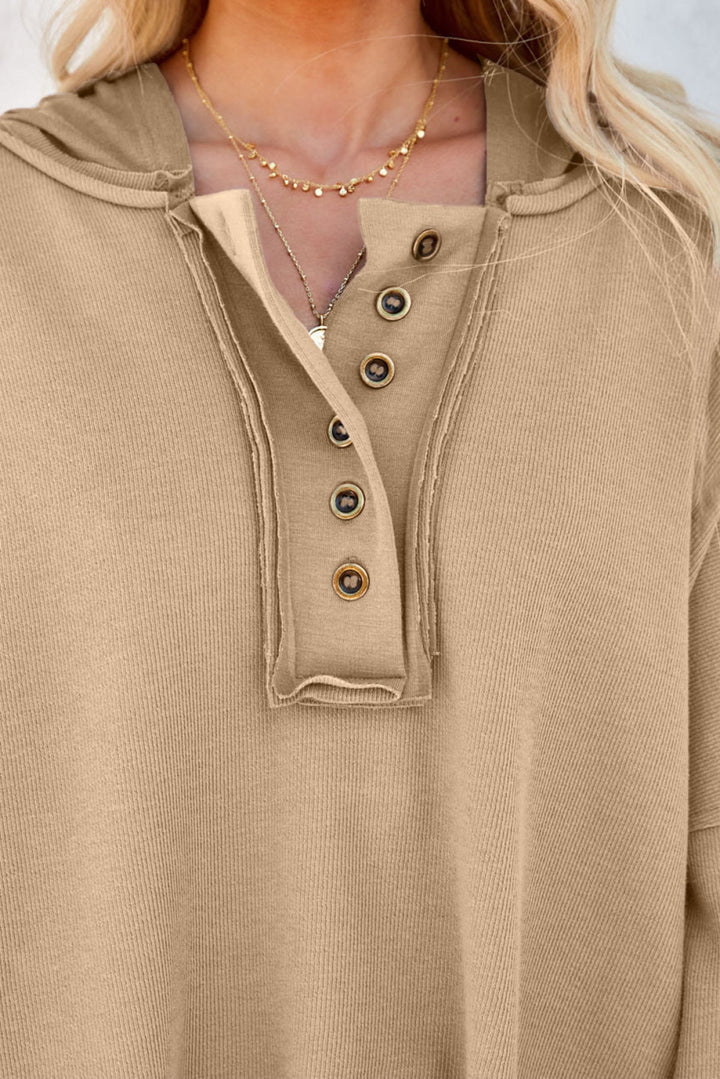 Sky Blue Solid Patchwork Trim Hoodie