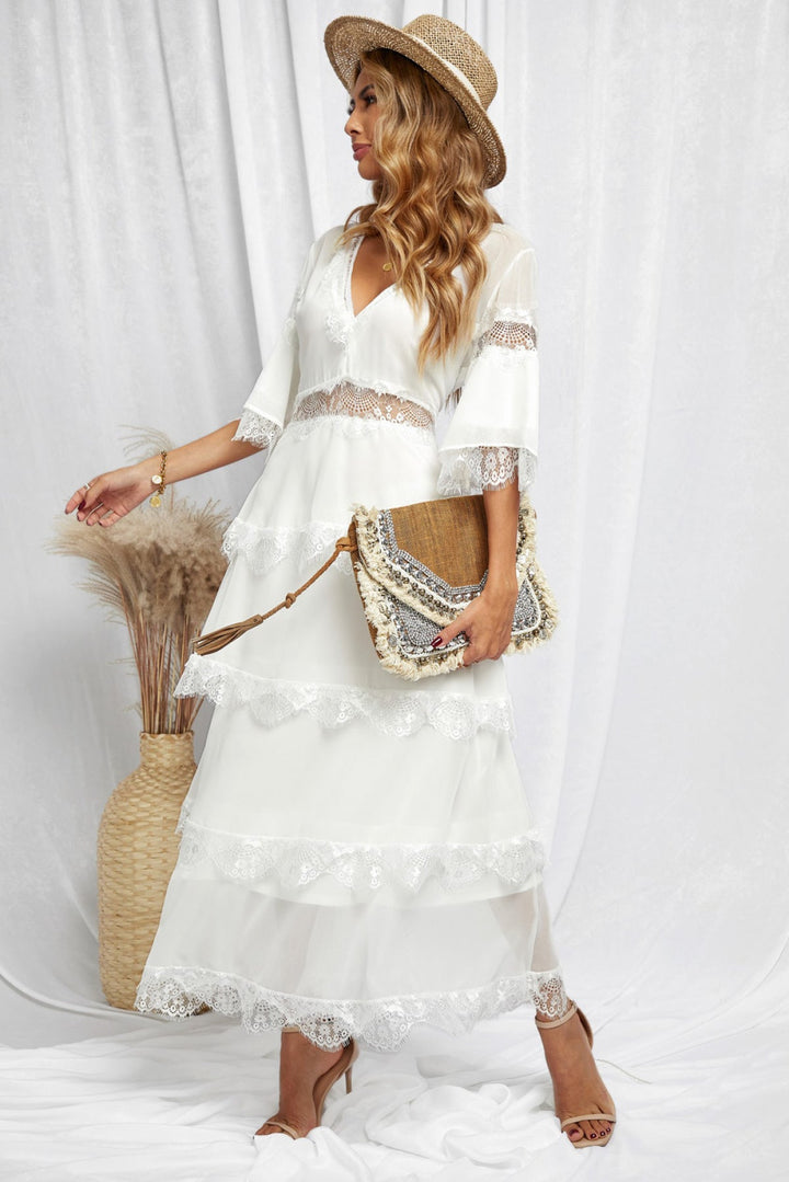 Swiss Dot Layered Dress - Long Dress