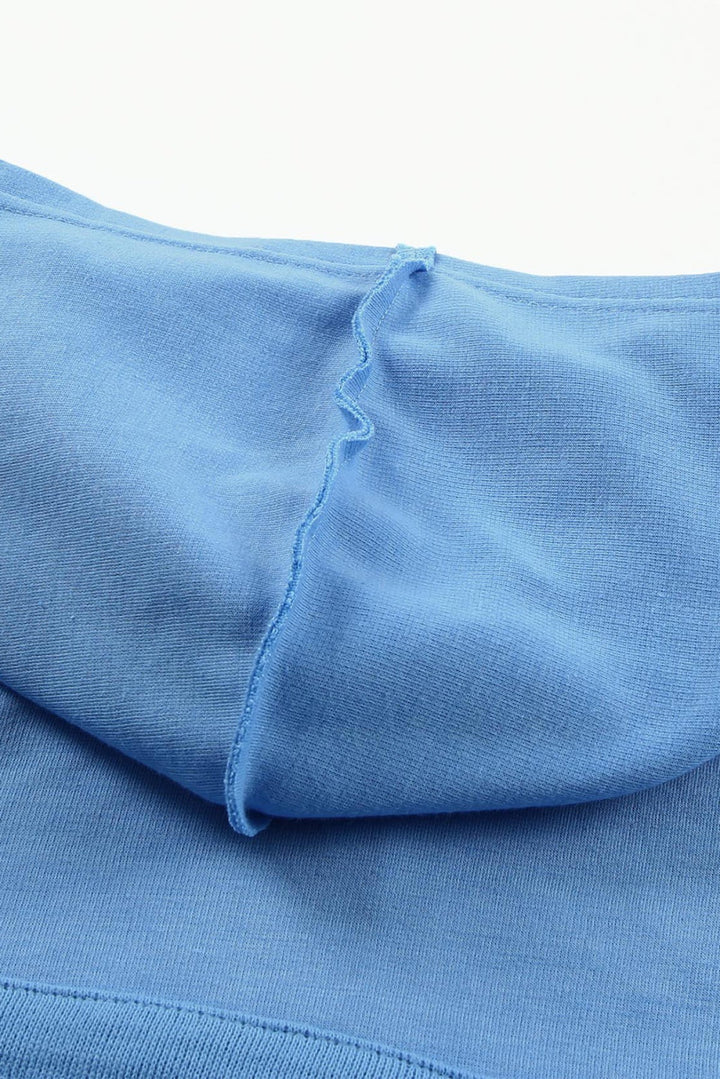 Sky Blue Solid Patchwork Trim Hoodie