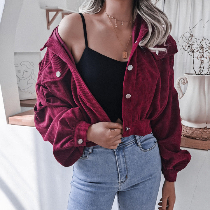 Casual Balloon Long-Sleeved Corduroy Jacket