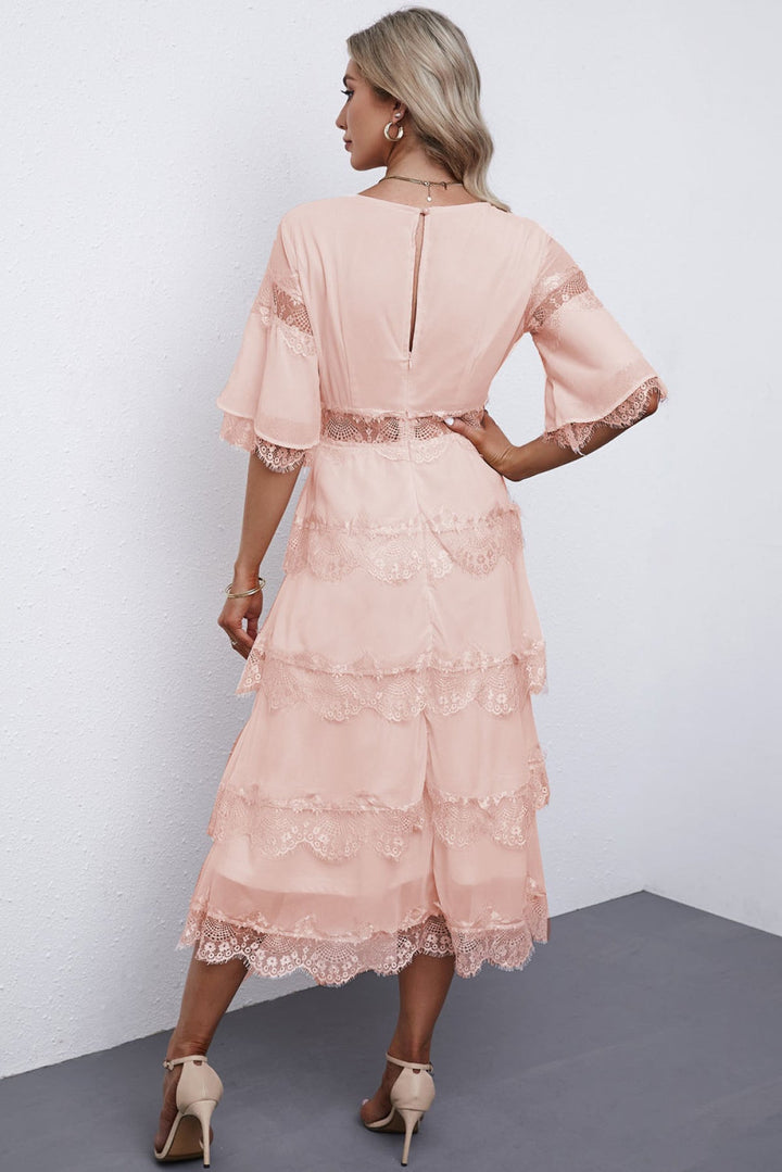 Swiss Dot Layered Dress - Long Dress