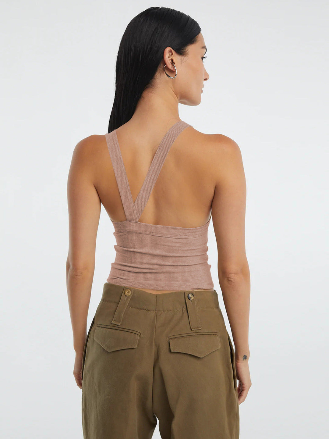 Ribbed Round Neck Sleeveless Backless Tank Top