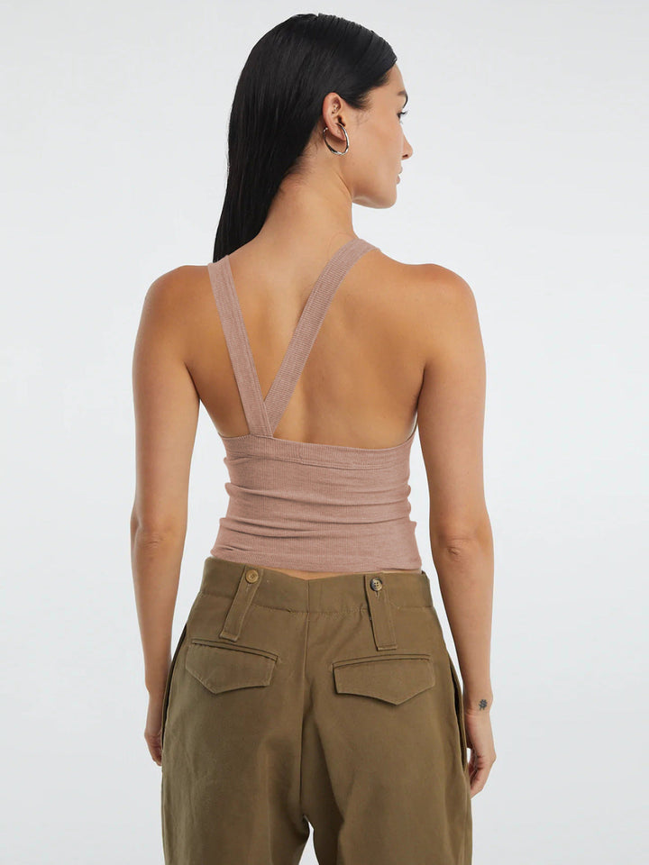 Ribbed Round Neck Sleeveless Backless Tank Top