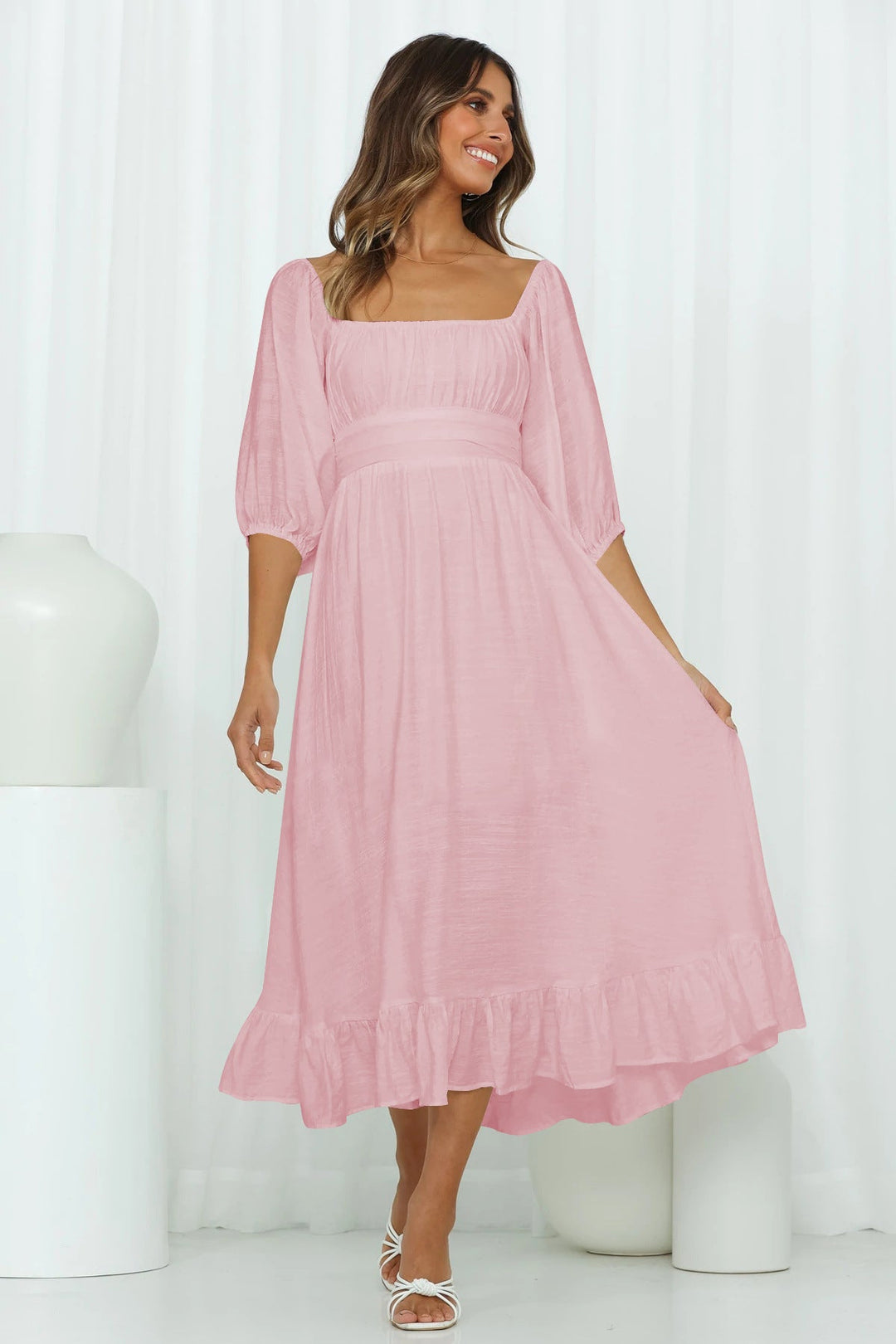 Puff Sleeve Pleated Dress