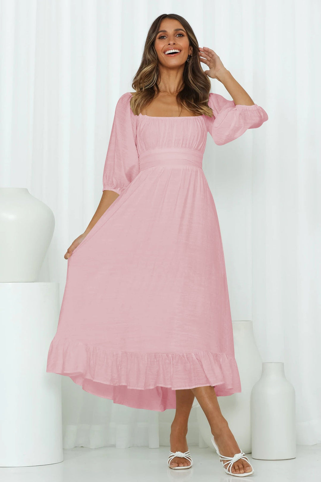 Puff Sleeve Pleated Dress